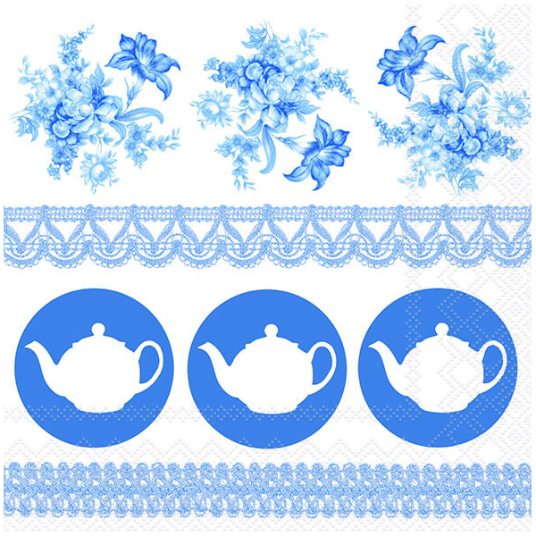 Servietten Lunch Teapots Blue Teekessel blau 33x33cm 20 Servietten