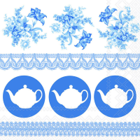 Servietten Lunch Teapots Blue Teekessel blau 33x33cm 20...
