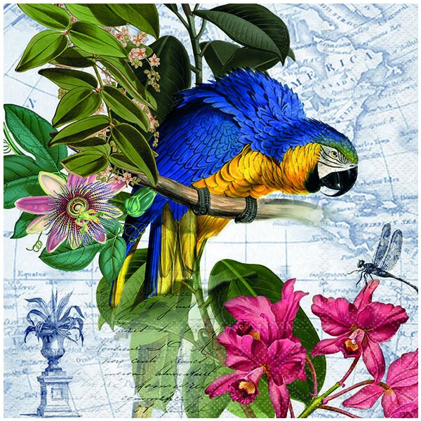Servietten Lunch Papagei in Blumen Ara 33x33cm 20 Servietten