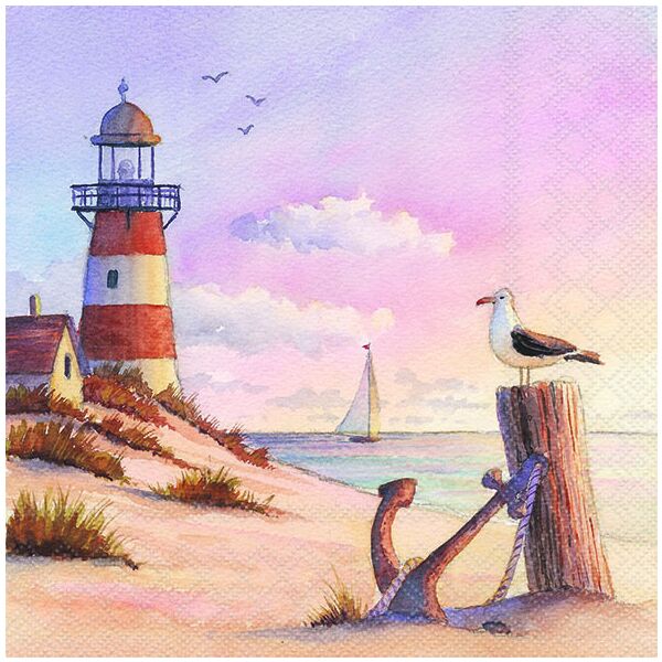 Servietten maritim Lunch 33 x 33 cm 3-lagig 20 Servietten Leuchtturm Meer Anker Sunset Sonnenuntergang