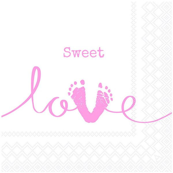 Geburt Servietten Lunch Napkin Lunch Format: 33 x 33 cm 3-lagig 20 Servietten Sweet Love Girl Süsse Liebe Mädchen