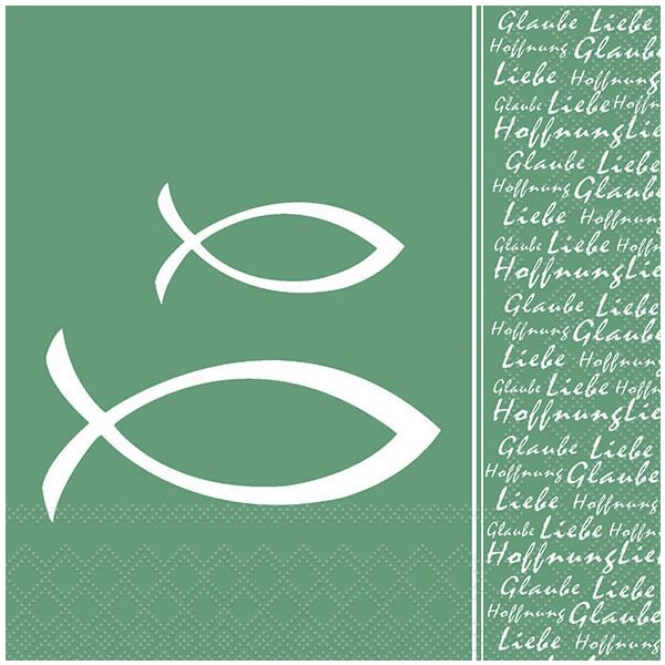 Kommunion-Konfirmation Servietten Lunch Napkin Lunch Format: 33 x 33 cm 3-lagig 20 Servietten Glaube Fisch Pale Green