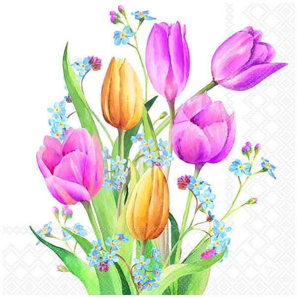 Servietten Lunch bunter Tulpenstrauss Tulips Bouquet 33x33cm 3-lagig 20 Servietten