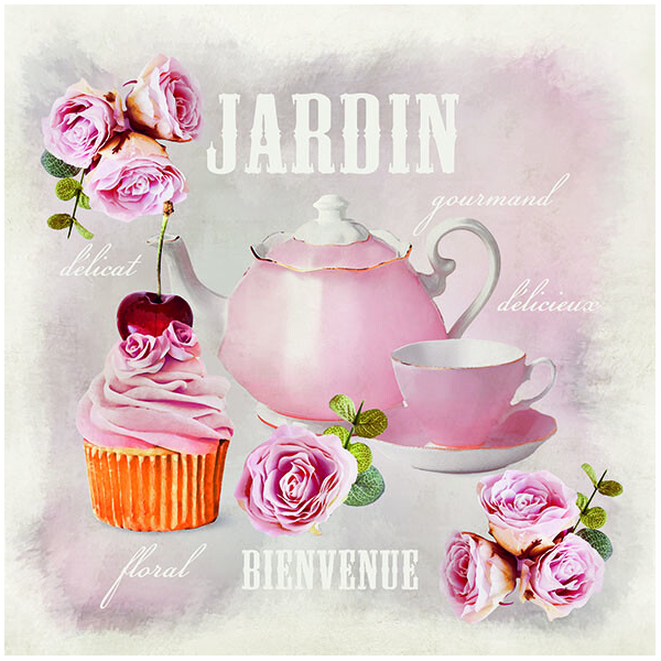 Servietten Lunch Rosen und Cupcake Teezeit Tea Time