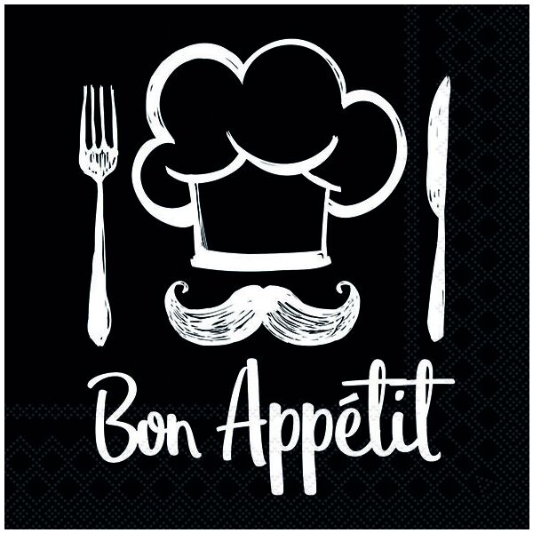 Servietten Lunch 33 x 33 cm 3-lagig 20 Servietten Chef Black Bon Appetit