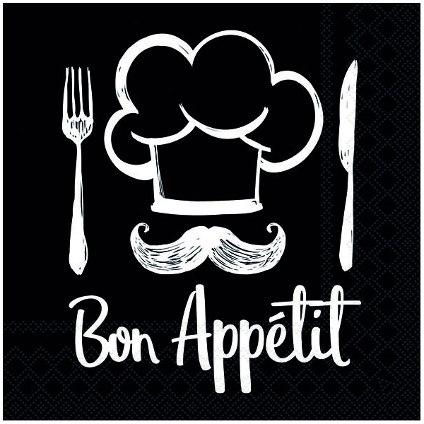 Servietten Lunch 33 x 33 cm 3-lagig 20 Servietten Chef Black Bon Appetit