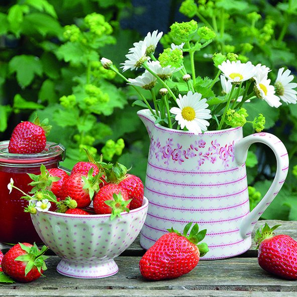 Servietten Lunch – Napkin Lunch – Format: 33 x 33 cm – 3-lagig – 20 Servietten pro Packung - Sweet Strawberries – süße Erdbeeren