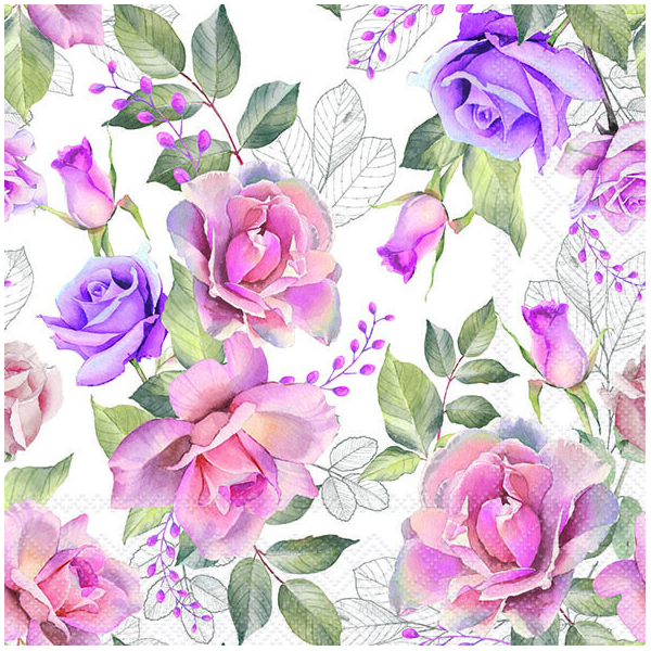 Servietten Lunch Josephine lila Rosen 33x33cm 20 Servietten