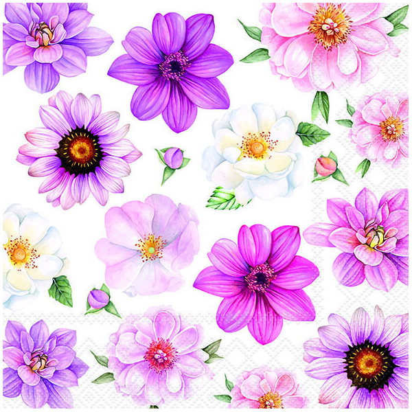 Servietten Lunch Summer Glory Sommerblumen lila 33x33cm 20 Servietten