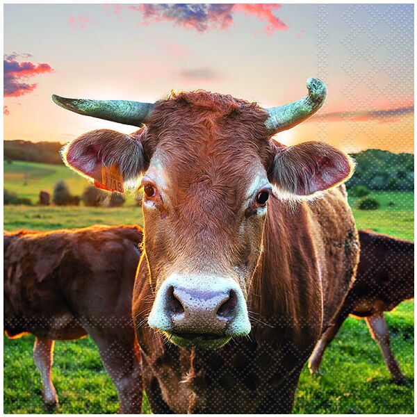 A-2026 Servietten Format: 33 x 33 cm 3-lagig 20 Servietten Cow In Sunset Kuh im Sonnenuntergang