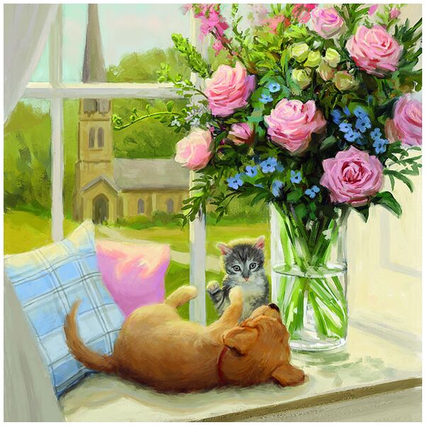 Servietten Lunch Relaxing In The Sun Welpe am Fenster in der Sonne 33x33cm 20 Servietten