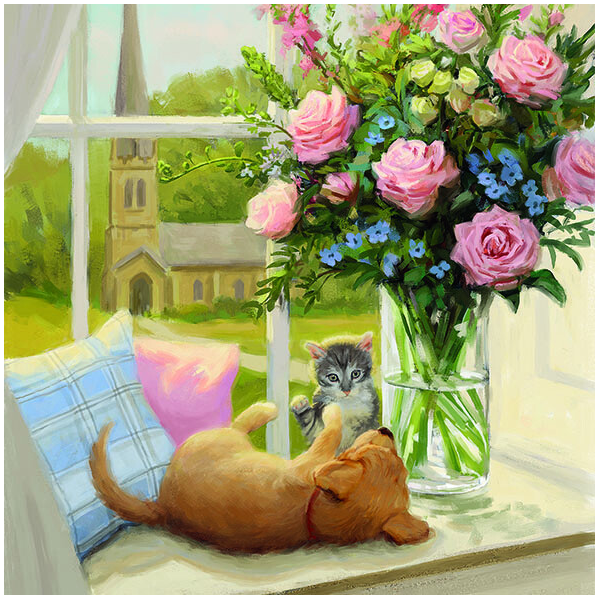Servietten Lunch Relaxing In The Sun Welpe am Fenster in der Sonne 33x33cm 20 Servietten