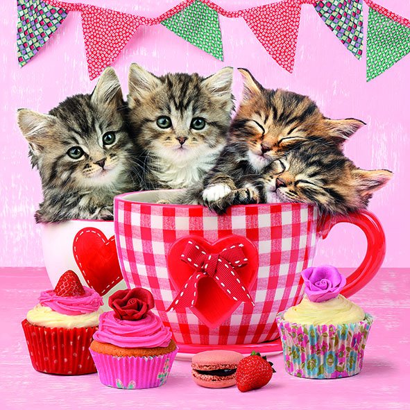 Servietten Lunch – Napkin Lunch – Format: 33 x 33 cm – 3-lagig – 20 Servietten pro Packung - Cats in Tea Cups  – Kätzchen in Tassen