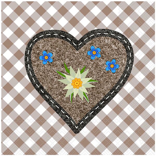 Servietten Lunch 33x33 cm 3-lagig 20 Servietten Edelweiss Heart Brown Edelweiss Herz braun