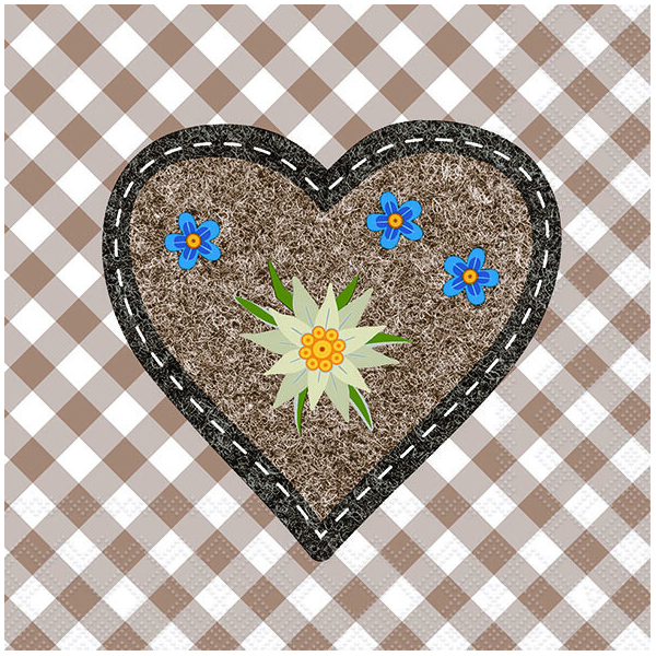 Servietten Lunch 33x33 cm 3-lagig 20 Servietten Edelweiss Heart Brown Edelweiss Herz braun