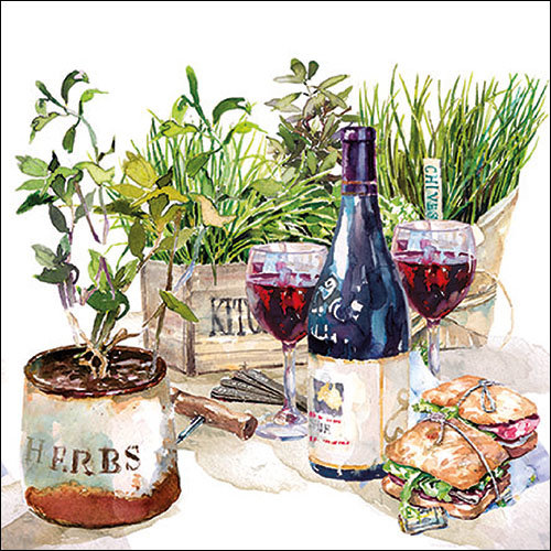Servietten Lunch – Napkin Lunch – Format: 33 x 33 cm – 3-lagig – 20 Servietten pro Packung - Wine & Herbs – Wein & Kräuter