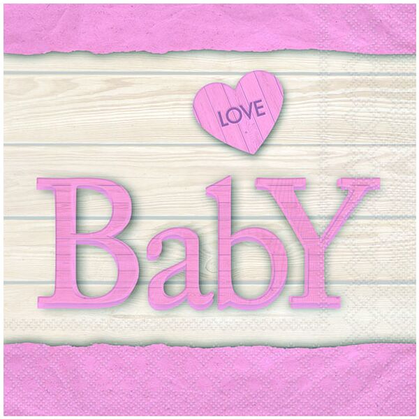Geburt Servietten 33 x 33 cm 3-lagig 20 Servietten Baby Love Girl Baby Liebe Mädchen