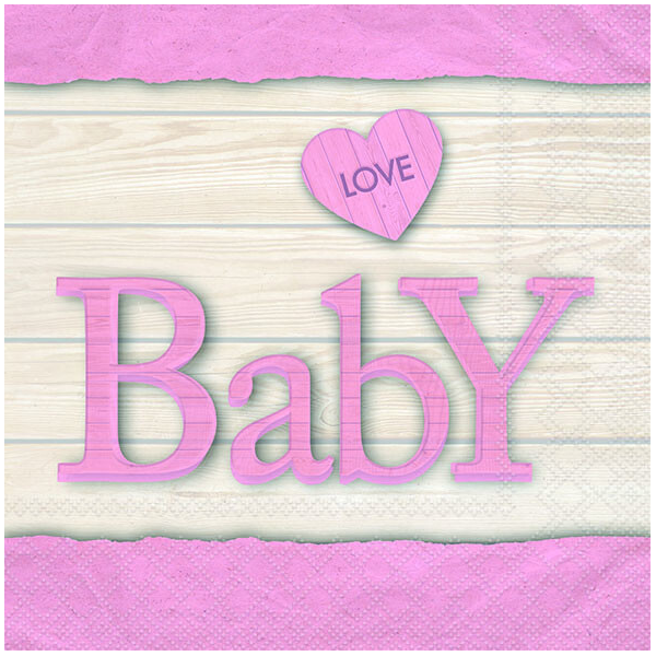 Geburt Servietten 33 x 33 cm 3-lagig 20 Servietten Baby Love Girl Baby Liebe Mädchen