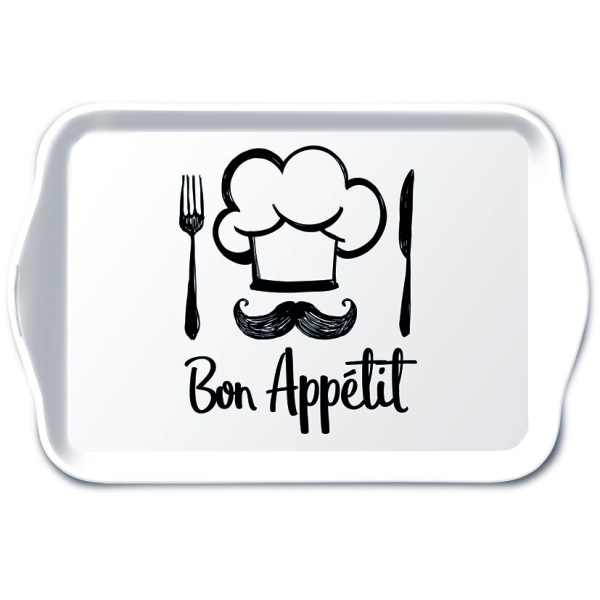 A Tray Melamine Tablett 13 x 21 cm Chef White Guten Appetit weiss