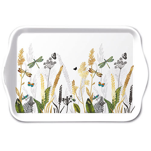 Tray Melamine – Tablett – 13 x 21 cm - Ornamental Flowers White - dekorative Blumen weiss