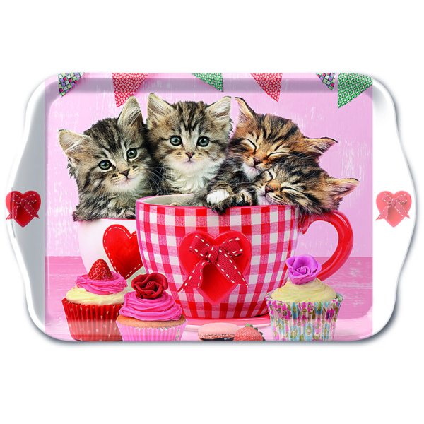 Tray Melamine – Tablett – 13 x 21 cm - Cats in Tea Cups – Kätzchen in Tassen