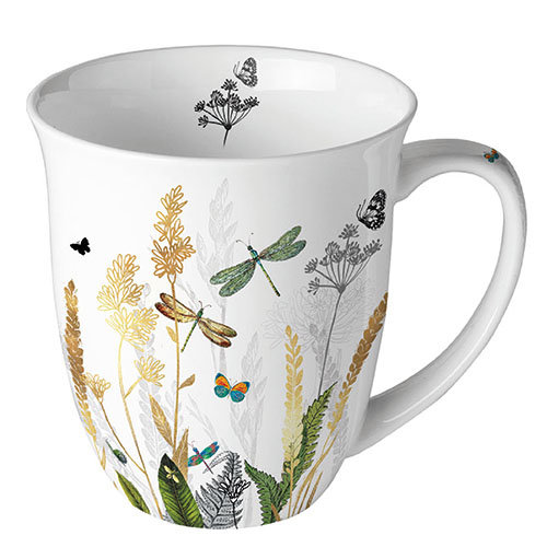 Becher - Mug 0.4 L - Fine Bone China - Format: Ø 10 cm x H 10,5 cm - 1 Becher pro Packung – Ornamental Flowers white – Blumen weiss