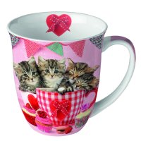 Mug 0.4 L Cats in Tea Cups - Ambiente Becher - Fine Bone...