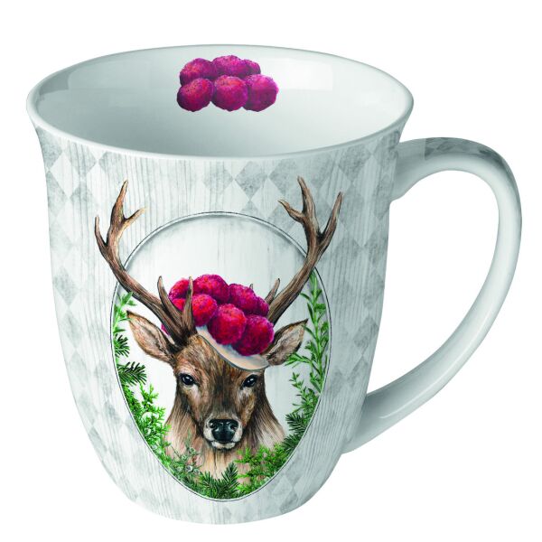 Becher Mug 0.4 L Fine Bone China Ø 10 cm x H 10,5 cm Deer Hirsch