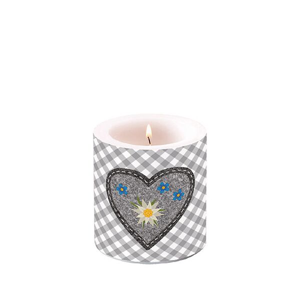 Kerze klein Candle small Format: Ø 7,5 cm x 9 cm 1 Kerze pro Packung Edelweiss Heart Grey Edelweiss Herz grau