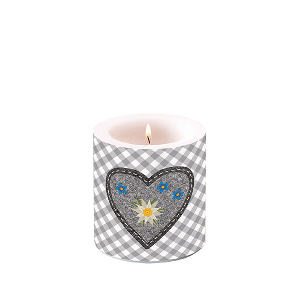 Kerze klein Candle small Format: Ø 7,5 cm x 9 cm 1 Kerze pro Packung Edelweiss Heart Grey Edelweiss Herz grau