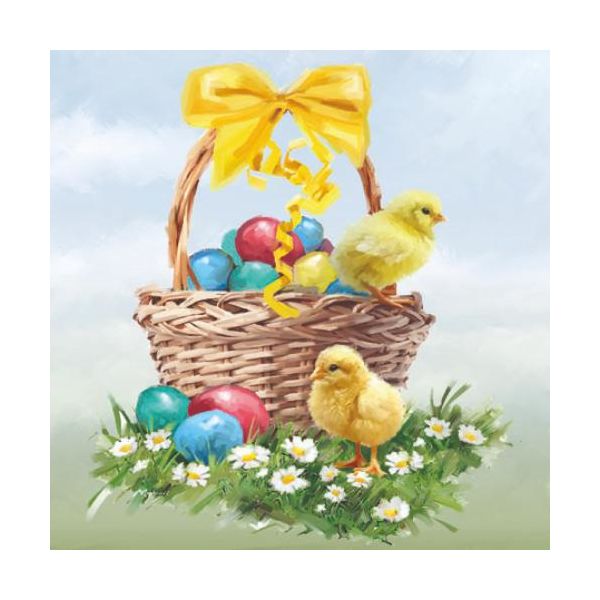 Ostern Cocktail Servietten 25 x 25 cm 3-lagig 20 Servietten Easter Basket Osterkorb mit Eiern und Küken