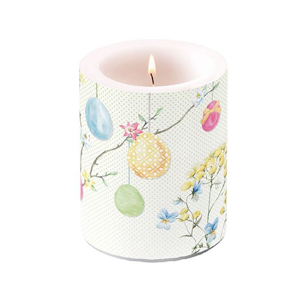 A Ostern Kerze gross Candle Big Format: Ø 12 cm x 10 cm 1 Kerze pro Packung Hanging Eggs Eier an Zweigen