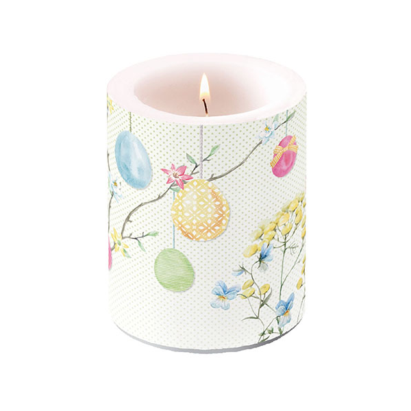 A Ostern Kerze gross Candle Big Format: Ø 12 cm x 10 cm 1 Kerze pro Packung Hanging Eggs Eier an Zweigen