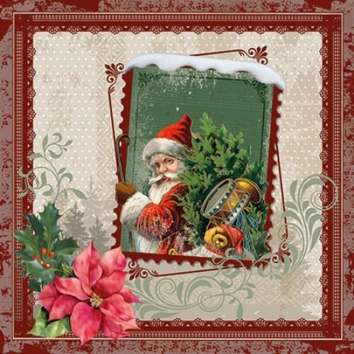 Weihnachten - Servietten - 25 x 25 cm - 20 Servietten pro Packung - 3-lagig - Santa Stamp - Briefmarke Weihnachtsmann