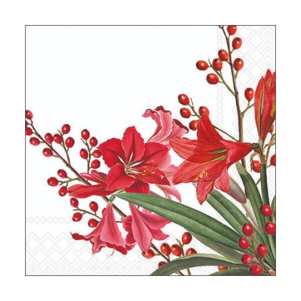Weihnachten Cocktail Servietten 25 x 25 cm 3-lagig 15 Servietten Christmas Bouquet White Weihnachtsblumen weiss