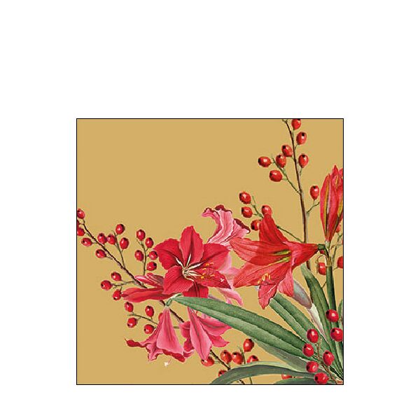 Weihnachten Cocktail Servietten 25 x 25 cm 3-lagig 15 Servietten Christmas Bouquet Gold FSC Mix Weihnachtsblumen gold