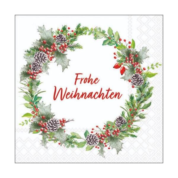 Weihnachten Cocktail Servietten 25 x 25 cm 3-lagig 15 Servietten Weihnachtskranz Weiá