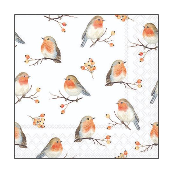 Weihnachten Cocktail Servietten 25 x 25 cm 3-lagig 15 Servietten Robin Family Vogelfamilie