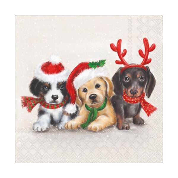 Weihnachten Cocktail Servietten 25 x 25 cm 3-lagig 15 Servietten Sweet Dogs süße Hunde