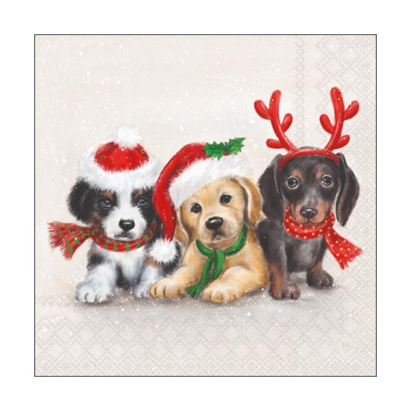 A-2026 Weihnachten Cocktail Servietten 25 x 25 cm 3-lagig 15 Servietten Sweet Dogs süße Hunde