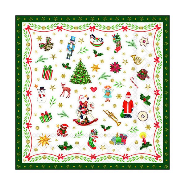 Weihnachten Servietten Lunch Napkin Lunch Format: 33 x 33 cm 3-lagig 20 Servietten Ornaments All Over Green