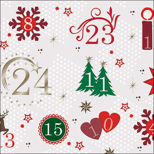 Weihnachten – Servietten Lunch – Napkin Lunch – Format: 33 x 33 cm – 3-lagig – 20 Servietten pro Packung – Advent Calendar FSC Mix