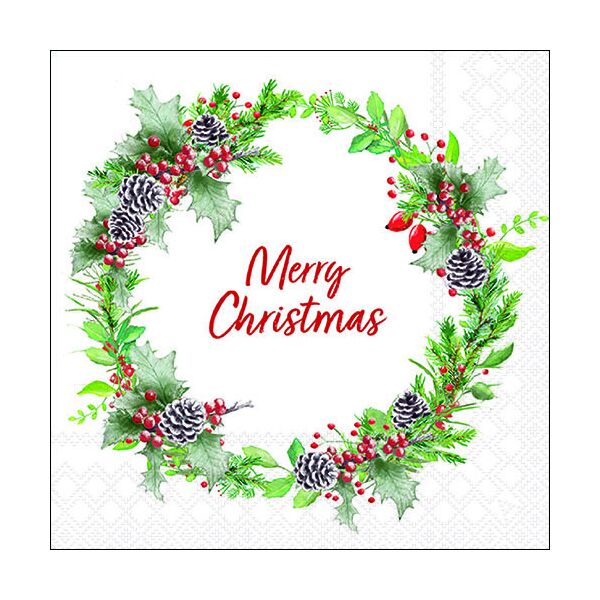 Weihnachten Servietten Format: 33 x 33 cm 3-lagig 20 Servietten Holiday Wreath White