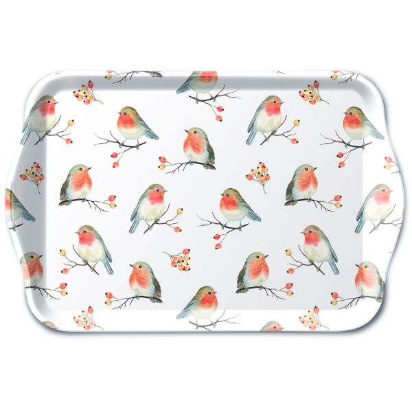 Weihnachten Tablett 13 x 21 cm Robin Family Rotkehlchen Familie