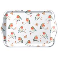 Weihnachten Tablett 13 x 21 cm Robin Family Rotkehlchen...