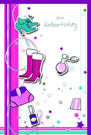 Geburtstag - Glückwunschkarte im Format 11,5 x 17cm mit Briefumschlag - Zum Geburtstag - Schuhe - Handtasche – Parfüm