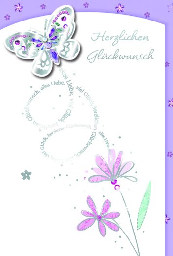 Allgemeine Wünsche - Glückwunschkarte im Format 11,5 x 17cm mit Briefumschlag - Herzlichen Glückwunsch - Blumen und Schmetterlinge