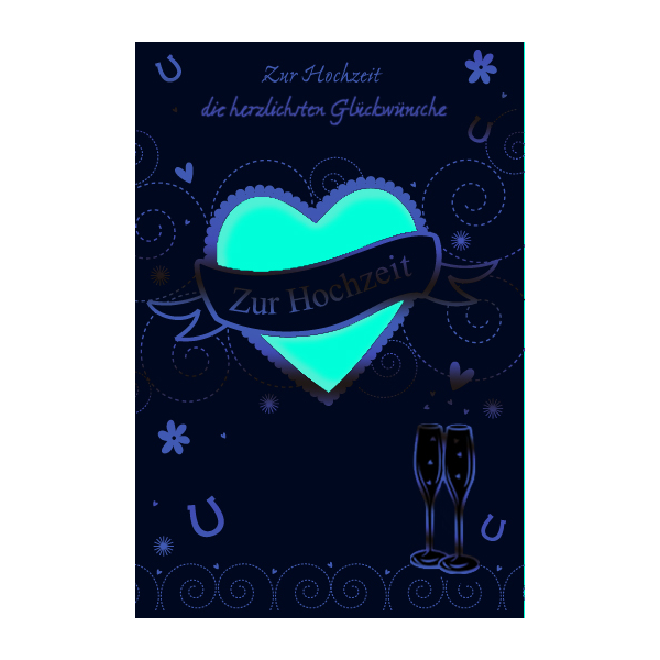 Hochzeit - Glückwunschkarte im Format 11,5 x 17cm mit Briefumschlag - Zur Hochzeit - Herz – zwei Sektgläser