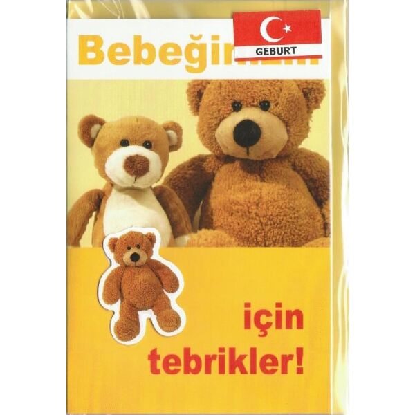 Bebeginiz için tebrikler Glückwunschkarte mit türkischem Text und Umschlag zur Geburt des Babys