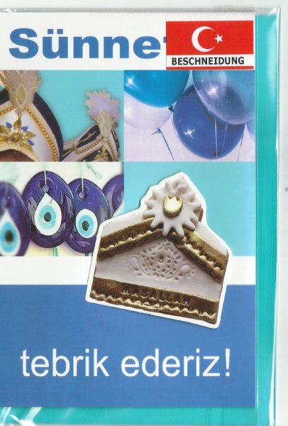 Sünnetini tebrik ederiz - Anlass: "Zur Beschneidung" blau - Format: 11,5 x 17 cm - Türkische Grußkarten - Glückwunschkarte mit türkischem Text